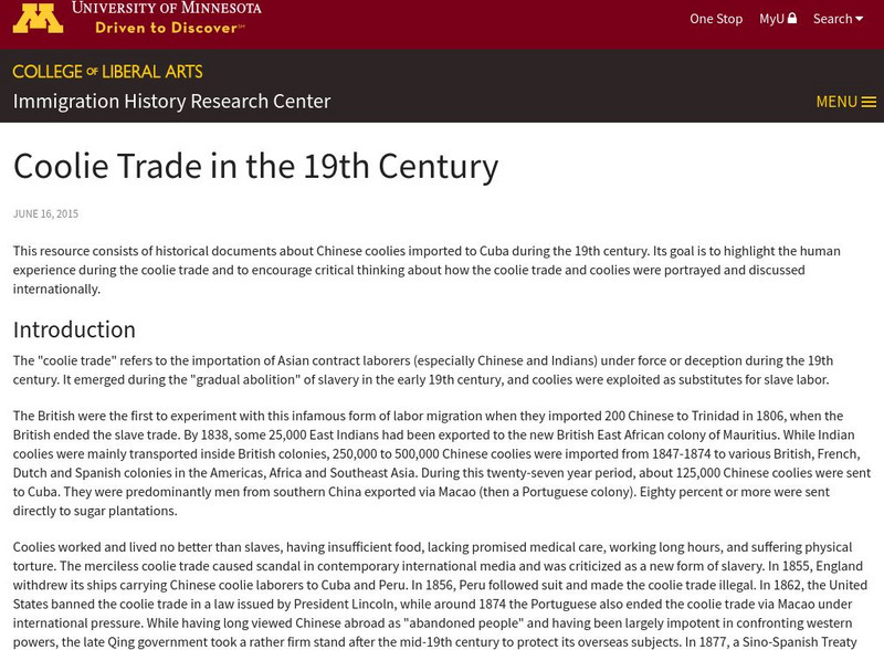 University of Minnesota: Coolie Trade in the 19th Century Unit Plan University of Minnesota: Coolie Trade in the 19th Century Unit Plan