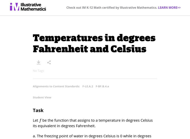 Illustrative Mathematics: F Bf Temperatures in Degrees Fahrenheit and Celsius Lesson Plan Illustrative Mathematics: F Bf Temperatures in Degrees Fahrenheit and Celsius Lesson Plan