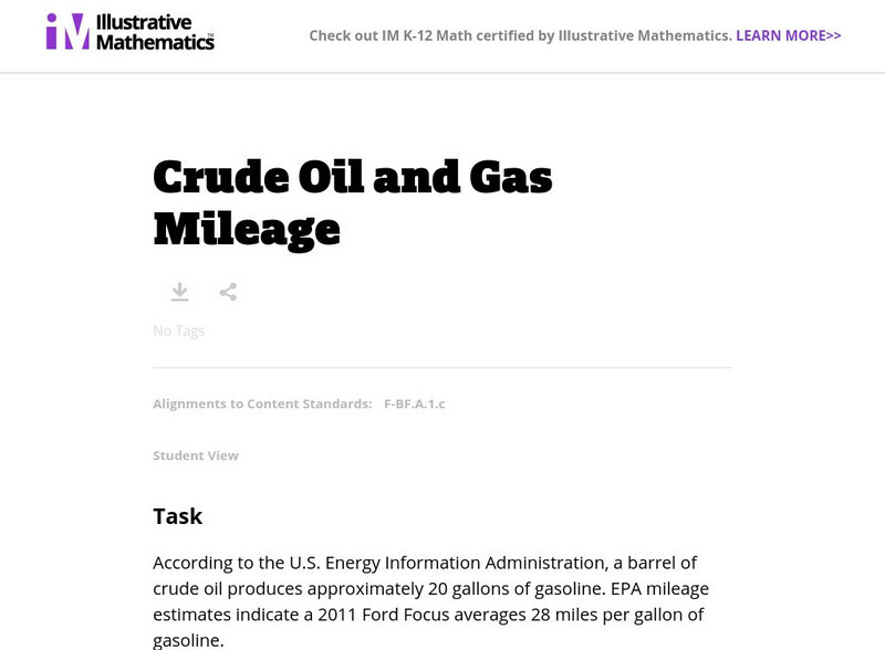 Illustrative Mathematics: F Bf Crude Oil and Gas Mileage Lesson Plan Illustrative Mathematics: F Bf Crude Oil and Gas Mileage Lesson Plan