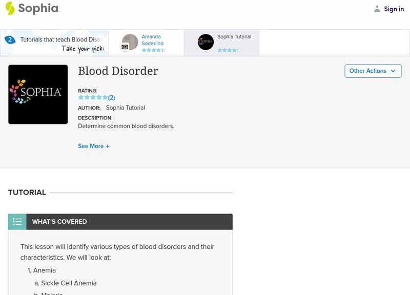 Sophia: Blood Disorder Handout