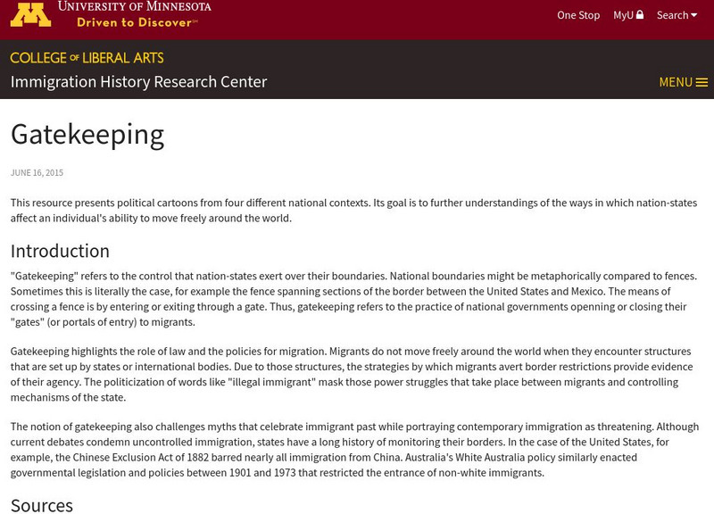 U Mn: Immigration History: Gatekeeping Unit Plan U Mn: Immigration History: Gatekeeping Unit Plan