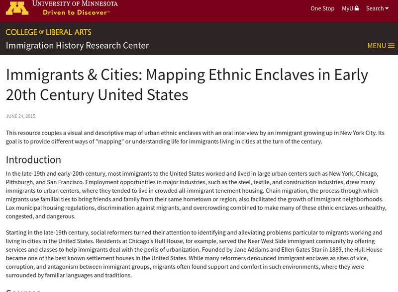 U Mn: Immigrants & Cities: Mapping Ethnic Enclaves in Early 20th Century Us Unit Plan U Mn: Immigrants & Cities: Mapping Ethnic Enclaves in Early 20th Century Us Unit Plan