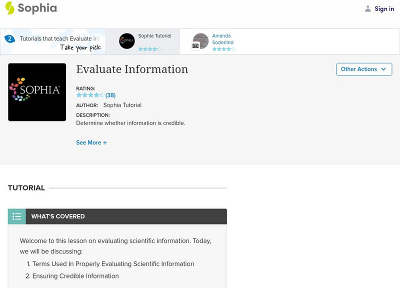 Sophia: Evaluate Information Handout Sophia: Evaluate Information Handout
