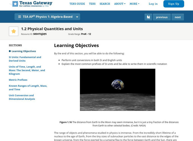 Texas Gateway: 1.2 Physical Quantities and Units Unit Plan Texas Gateway: 1.2 Physical Quantities and Units Unit Plan