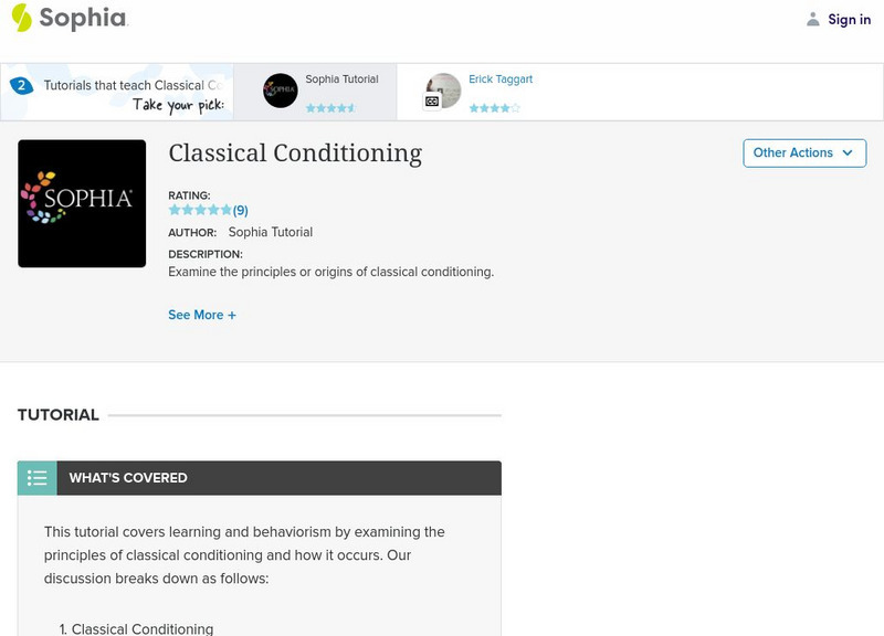 Sophia: Classical Conditioning Handout Sophia: Classical Conditioning Handout