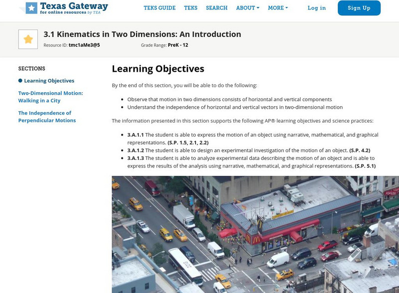 Texas Gateway: 3.1 Kinematics in Two Dimensions: An Introduction Unit Plan