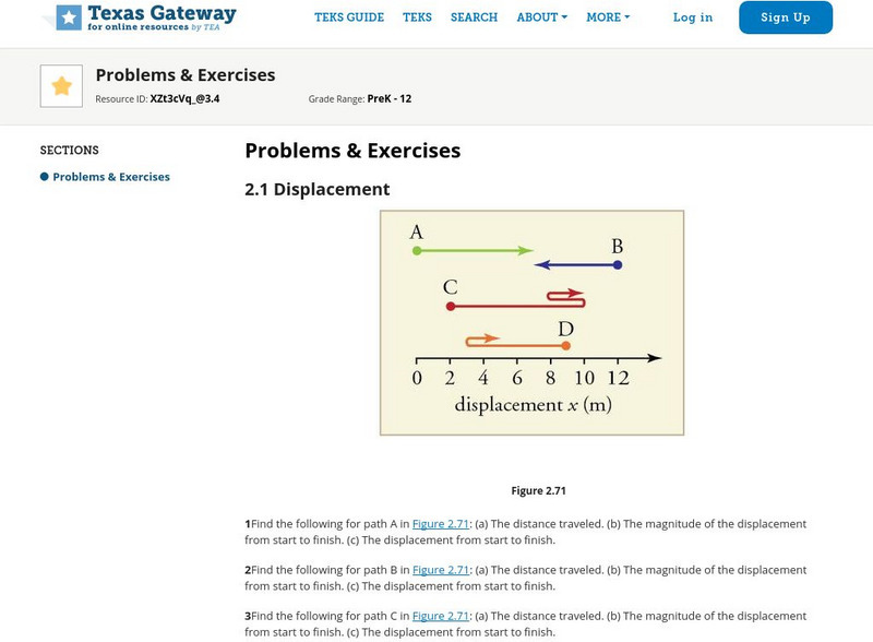 Texas Gateway: Kinematics Problems & Exercises Unknown Type