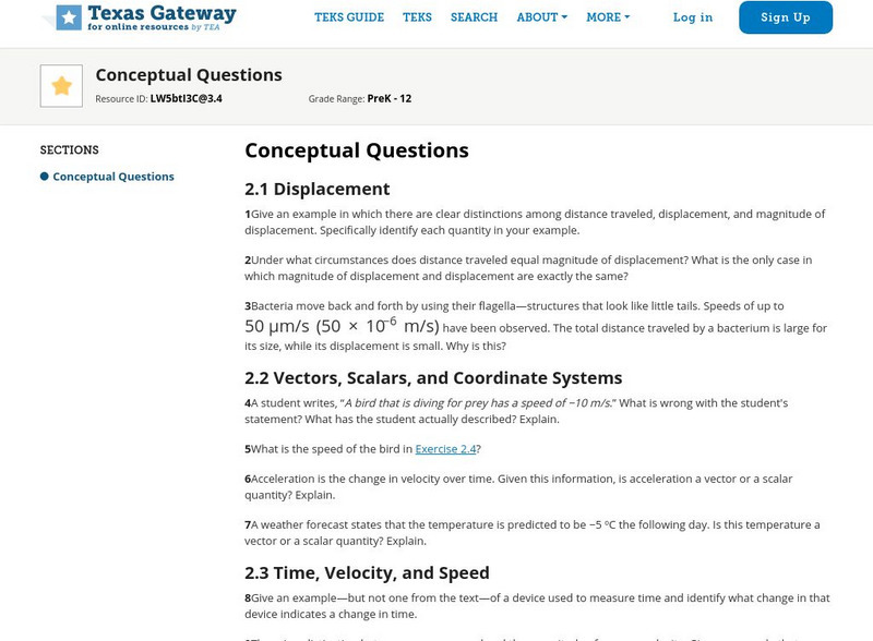 Texas Gateway: Ap Physics: Kinematics Conceptual Questions Unknown Type Texas Gateway: Ap Physics: Kinematics Conceptual Questions Unknown Type