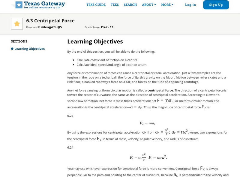Texas Gateway: Uniform Circular Motion and Gravitation: Centripetal Forces Unit Plan Texas Gateway: Uniform Circular Motion and Gravitation: Centripetal Forces Unit Plan