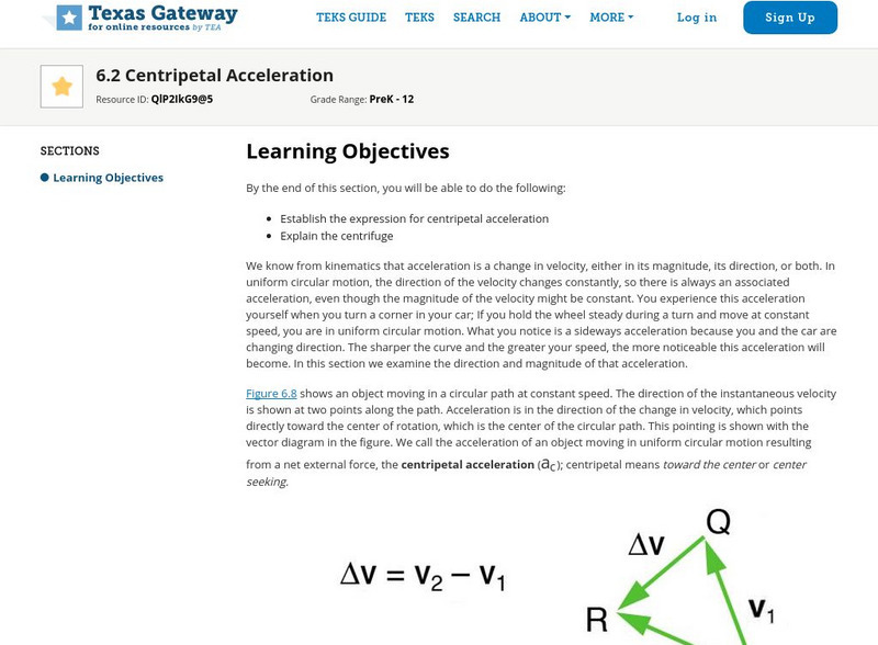 Texas gateway uniform circular motion and gravitation centripetal
