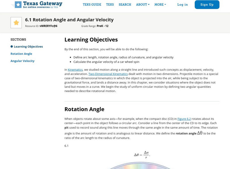 Texas Gateway: Circular Motion & Gravitation: Rotation Angle & Angular Velocity Unit Plan