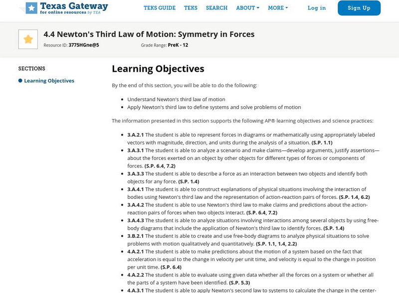 Texas Gateway: 4.4 Newton's Third Law of Motion: Symmetry in Forces Unit Plan Texas Gateway: 4.4 Newton's Third Law of Motion: Symmetry in Forces Unit Plan