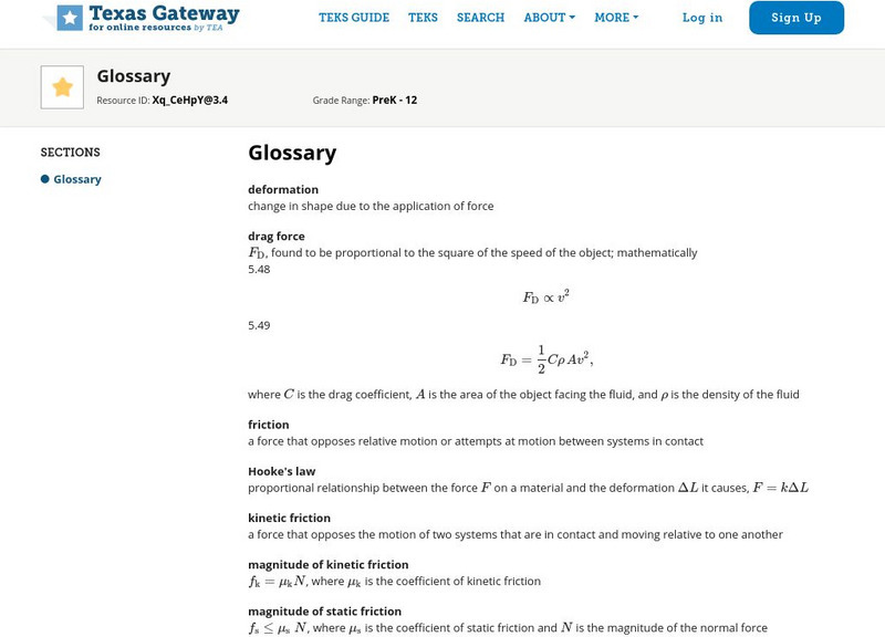 Texas Gateway: Glossary for Newton's Laws: Friction, Drag, and Elasticity Handout Texas Gateway: Glossary for Newton's Laws: Friction, Drag, and Elasticity Handout