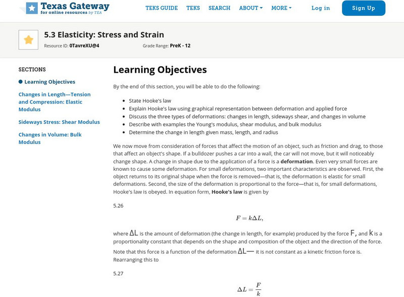 Texas Gateway: Further Applications of Newton's: Elasticity: Stress and Strain Unit Plan Texas Gateway: Further Applications of Newton's: Elasticity: Stress and Strain Unit Plan