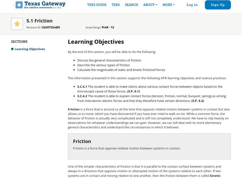 Texas Gateway: 5.1 Further Applications of Newton's Laws: Friction Unit Plan Texas Gateway: 5.1 Further Applications of Newton's Laws: Friction Unit Plan
