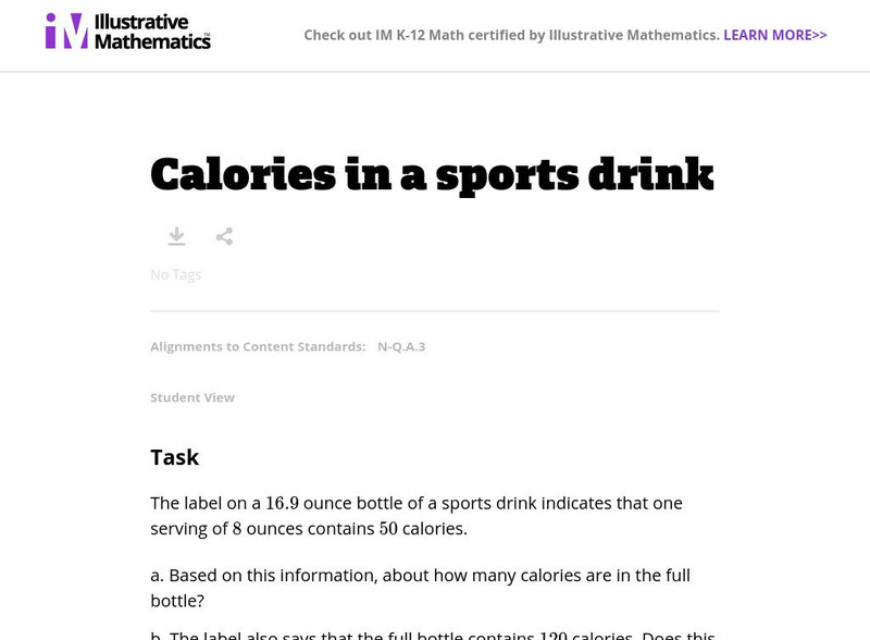 Illustrative Mathematics: N q.a.3: Calories in a Sports Drink Lesson Plan Illustrative Mathematics: N q.a.3: Calories in a Sports Drink Lesson Plan