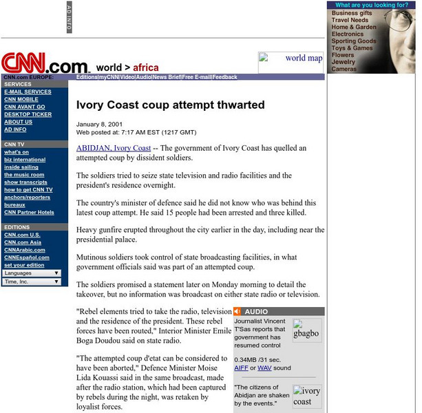 Cnn: Ivory Coast Coup Attempt Thwarted (2001) Website