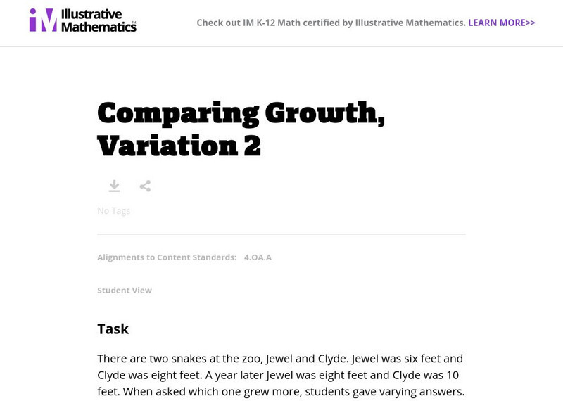 Illustrative Mathematics: 4.oa Comparing Growth, Variation 2 Unknown Type Illustrative Mathematics: 4.oa Comparing Growth, Variation 2 Unknown Type