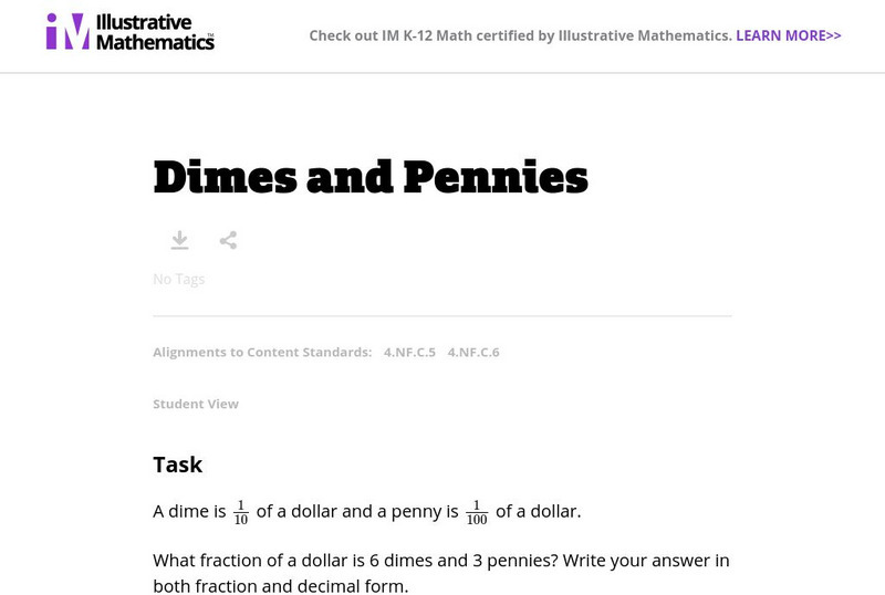 Illustrative Mathematics: 4.nf Dimes and Pennies Unknown Type Illustrative Mathematics: 4.nf Dimes and Pennies Unknown Type