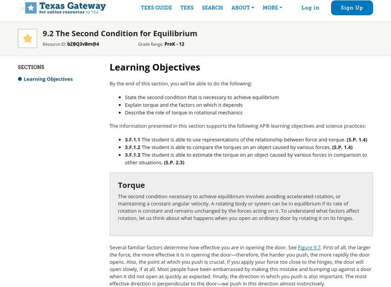 Texas Gateway: Ap Physics: The Second Condition for Equilibrium Unit Plan Texas Gateway: Ap Physics: The Second Condition for Equilibrium Unit Plan