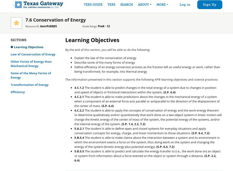 Texas Gateway: Ap Physics: Conservation of Energy Unit Plan Texas Gateway: Ap Physics: Conservation of Energy Unit Plan