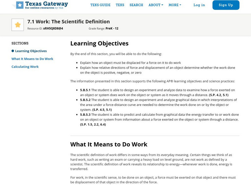 Texas Gateway: Work: The Scientific Definition Unit Plan Texas Gateway: Work: The Scientific Definition Unit Plan