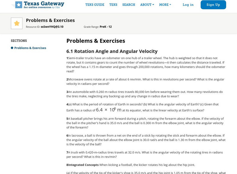 Texas Gateway: Uniform Circular Motion and Gravitation: Problems and Exercises Unknown Type