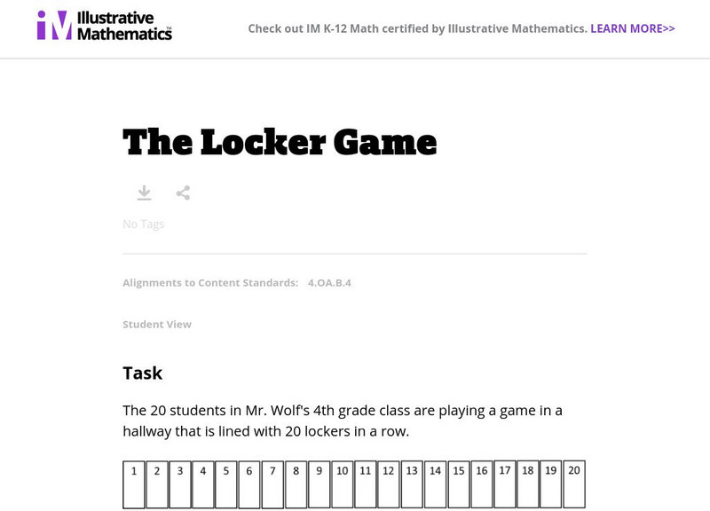 Illustrative Mathematics: 4.oa the Locker Game Unknown Type Illustrative Mathematics: 4.oa the Locker Game Unknown Type