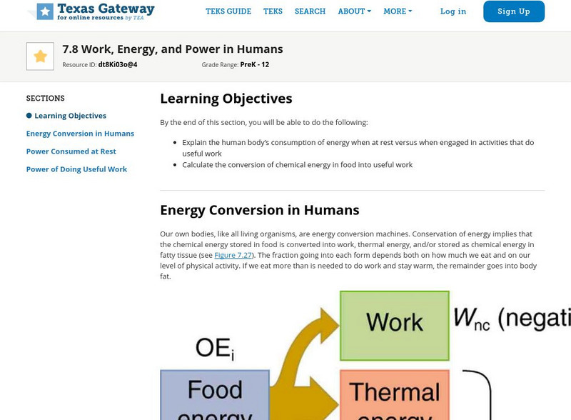 Texas Gateway: Work, Energy, and Power in Humans Unit Plan Texas Gateway: Work, Energy, and Power in Humans Unit Plan