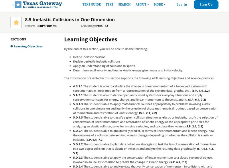Texas Gateway:linear Momentum & Collision: Inelastic Collisions in One Dimension Unit Plan Texas Gateway:linear Momentum & Collision: Inelastic Collisions in One Dimension Unit Plan