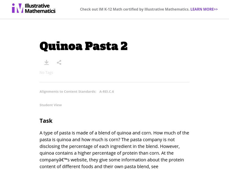 Illustrative Mathematics: A Rei Quinoa Pasta 2 Lesson Plan Illustrative Mathematics: A Rei Quinoa Pasta 2 Lesson Plan