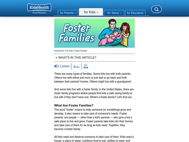 Kids Health: Foster Families Article Kids Health: Foster Families Article