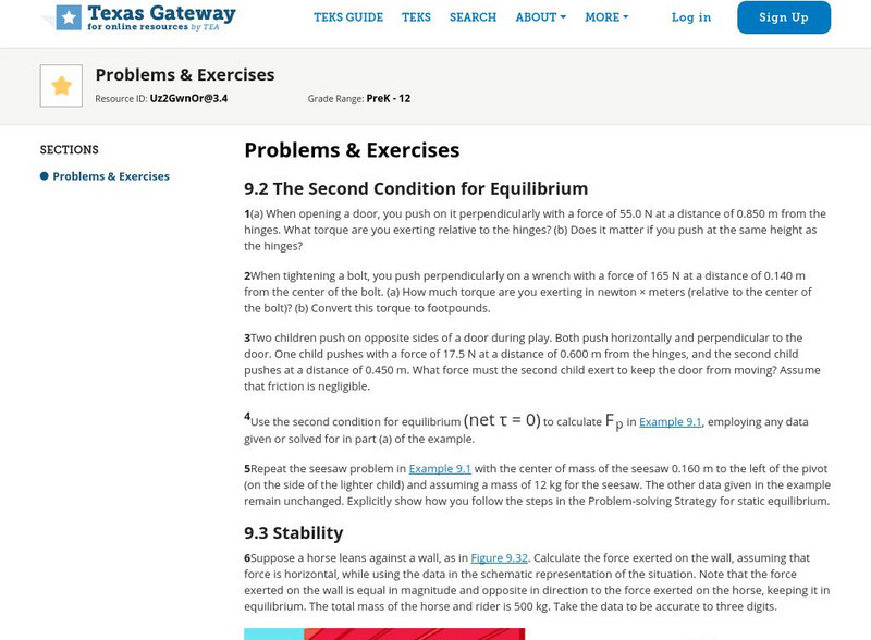 Texas Gateway: Ap Physics: Statics and Torque: Problems and Exercises Unknown Type
