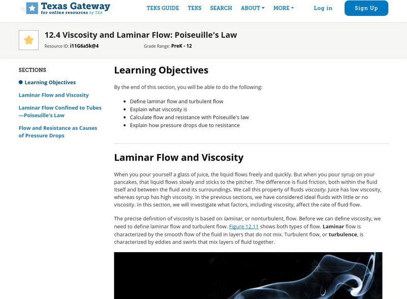 Texas Gateway: Viscosity and Laminar Flow: Poiseuille's Law Unit Plan Texas Gateway: Viscosity and Laminar Flow: Poiseuille's Law Unit Plan