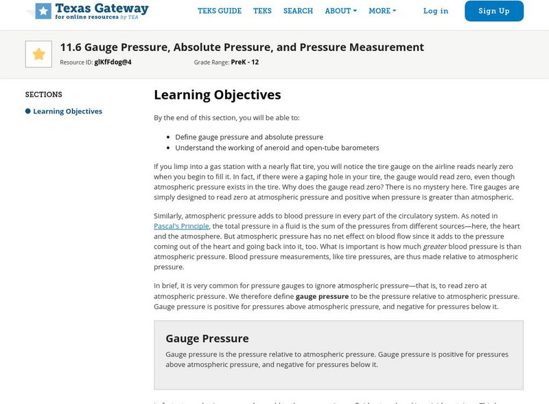 Texas Gateway: Gauge Pressure, Absolute Pressure, and Pressure Measurement Unit Plan Texas Gateway: Gauge Pressure, Absolute Pressure, and Pressure Measurement Unit Plan