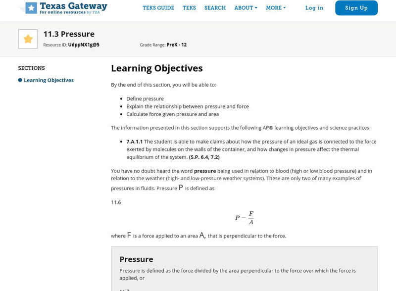 Texas Gateway: Ap Physics: Fluid Statics: Pressure Unit Plan Texas Gateway: Ap Physics: Fluid Statics: Pressure Unit Plan