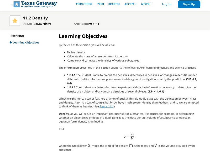 Texas Gateway: Ap Physics: Fluid Statics: Density Unit Plan Texas Gateway: Ap Physics: Fluid Statics: Density Unit Plan
