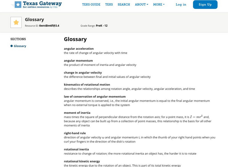 Texas Gateway: Rotational Motion and Angular Momentum: Glossary Handout