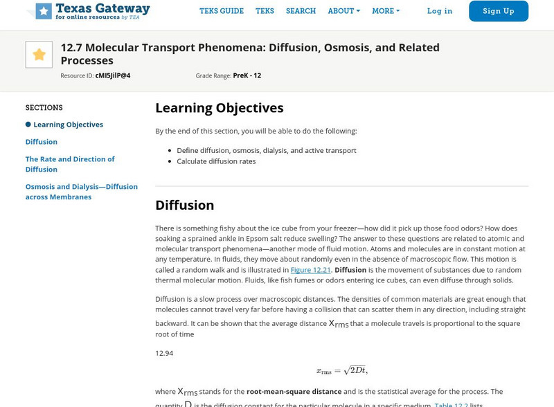 Texas Gateway: Molecular Transport Phenomena: Diffusion, Osmosis, & Related Proc Unit Plan Texas Gateway: Molecular Transport Phenomena: Diffusion, Osmosis, & Related Proc Unit Plan
