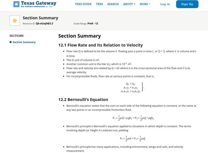 Texas Gateway: Fluid Dynamics and Its Biological & Medical Applications: Summary Unit Plan Texas Gateway: Fluid Dynamics and Its Biological & Medical Applications: Summary Unit Plan