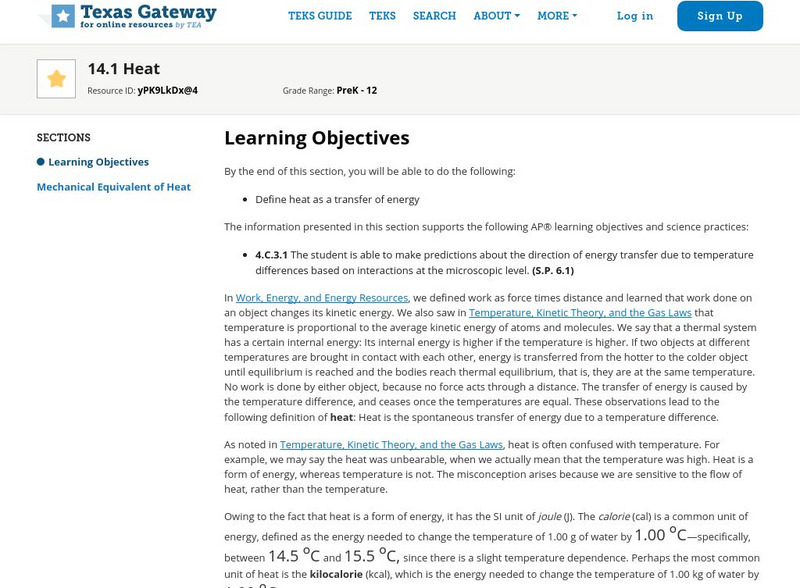 Texas Gateway: Heat and Heat Transfer Methods: Heat Unit Plan Texas Gateway: Heat and Heat Transfer Methods: Heat Unit Plan