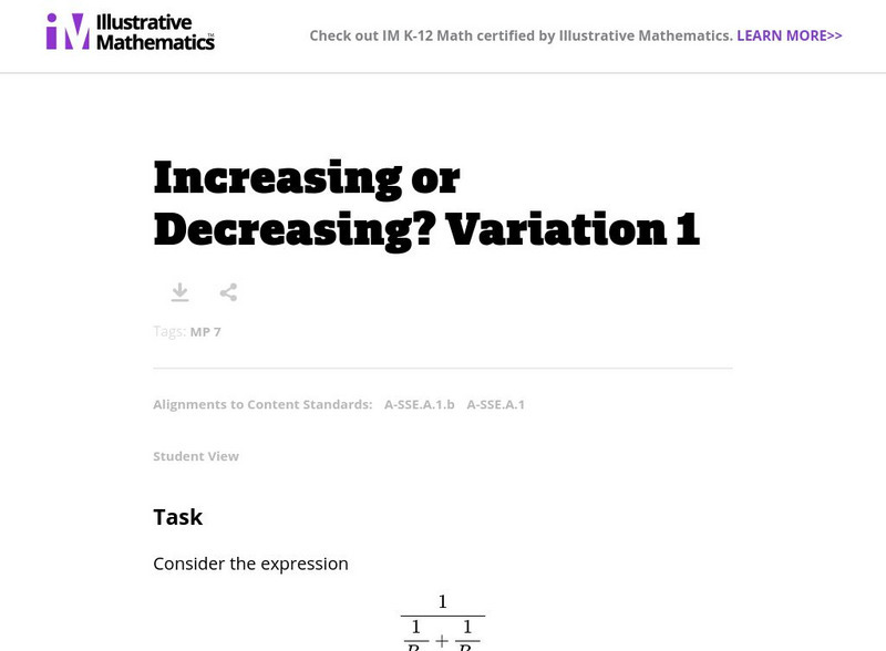 Illustrative Mathematics: A Sse Increasing or Decreasing? Variation 1 Lesson Plan