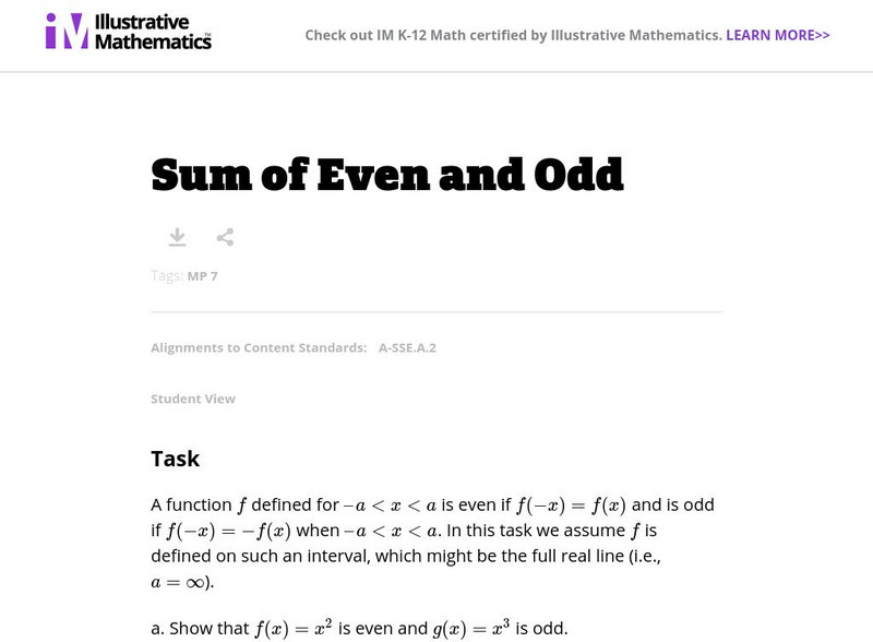 Illustrative Mathematics: A Sse Sum of Even and Odd Lesson Plan for 9th ...