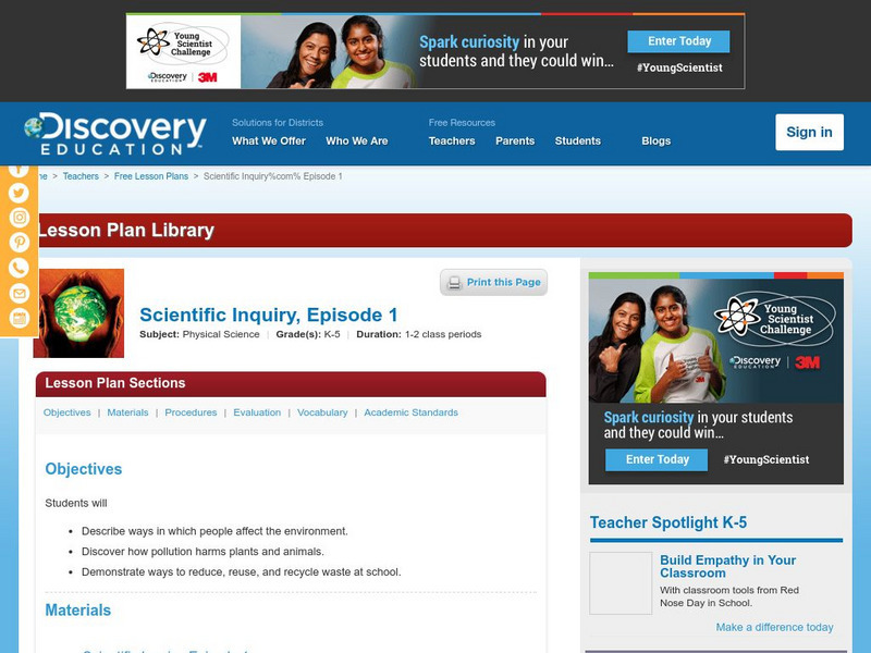 Discovery Education: Scientific Inquiry, Episode 1 Lesson Plan Discovery Education: Scientific Inquiry, Episode 1 Lesson Plan