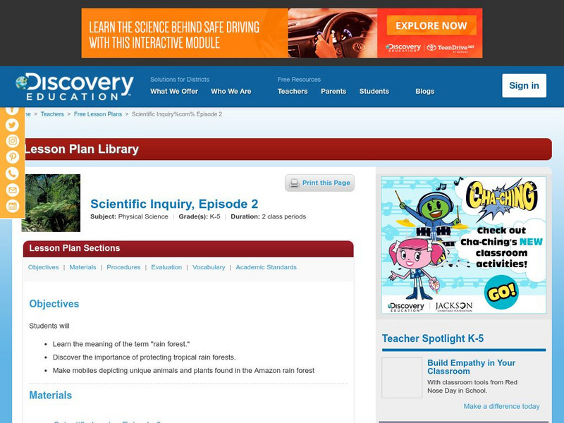 Discovery Education: Scientific Inquiry, Episode 2 Lesson Plan Discovery Education: Scientific Inquiry, Episode 2 Lesson Plan