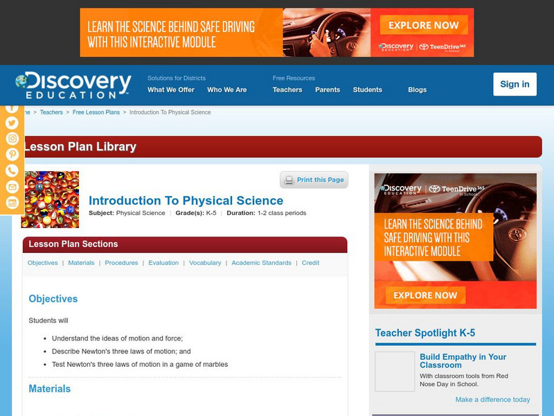 Discovery Education: Introduction to Physical Science Lesson Plan Discovery Education: Introduction to Physical Science Lesson Plan