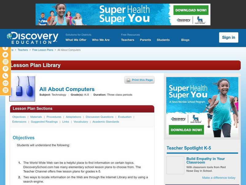 Discovery Education: All About Computers Lesson Plan Discovery Education: All About Computers Lesson Plan