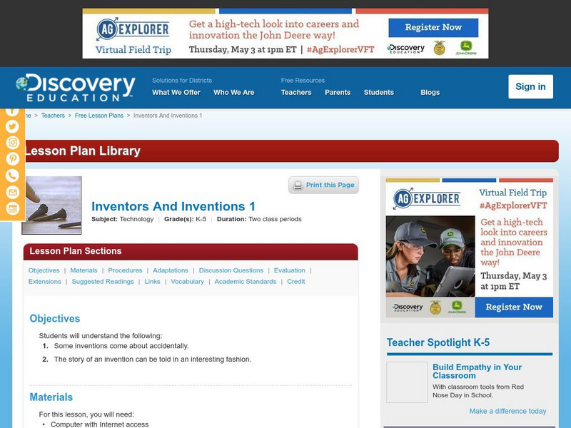 Discovery Education: Inventors and Inventions 1 Lesson Plan Discovery Education: Inventors and Inventions 1 Lesson Plan