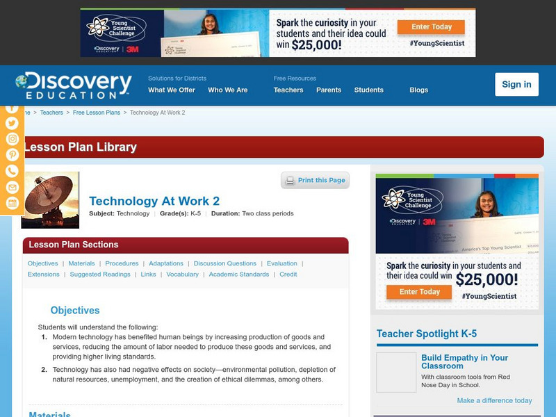 Discovery Education: Technology at Work 2 Lesson Plan Discovery Education: Technology at Work 2 Lesson Plan