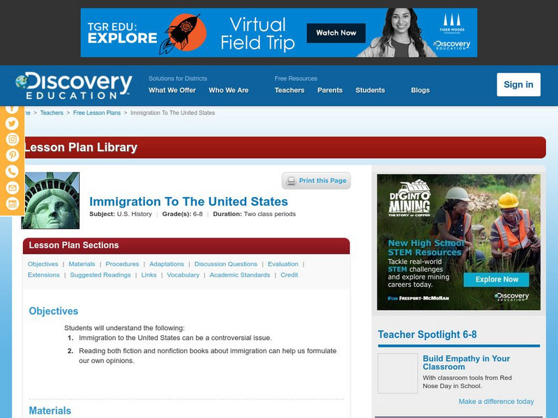 Discovery Education: Immigration to the United States Lesson Plan Discovery Education: Immigration to the United States Lesson Plan
